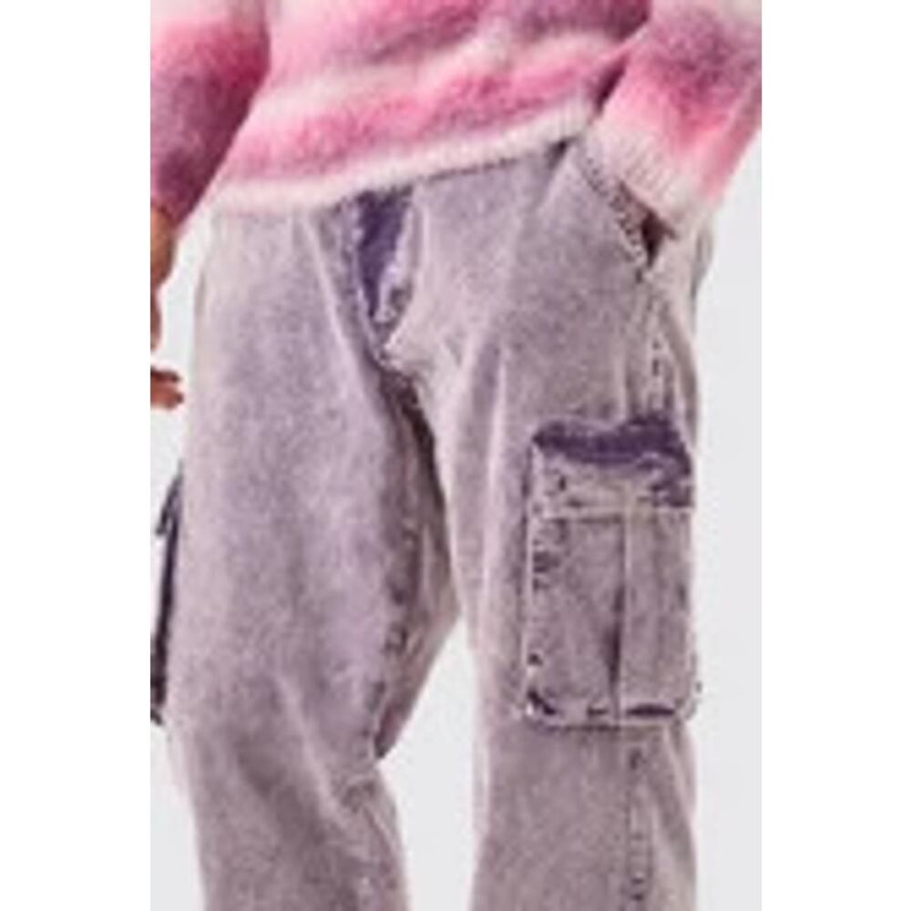 BooHoo Man Relaxed Acid Wash Cord Cargo Trouser Button Fly Pants Men's 32R